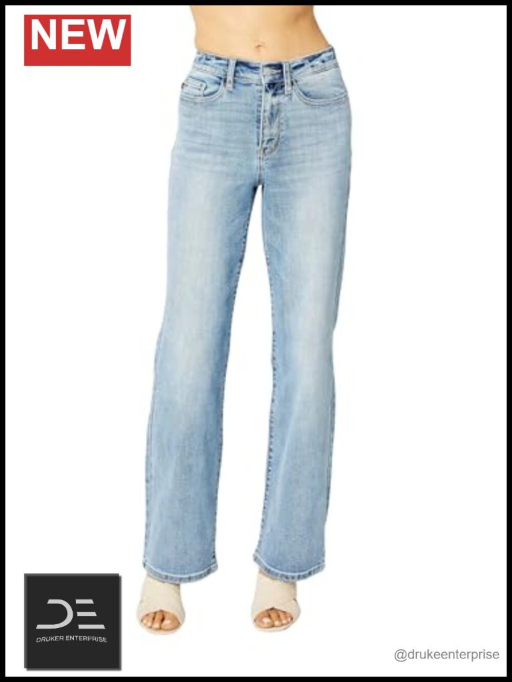 High Waisted Straight Leg Ripped Jeans Cotton Blend 32" Inseam
